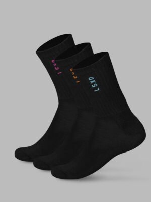 Signal 3 Pack Crew Socks - Black-Turq-Tang-Pink