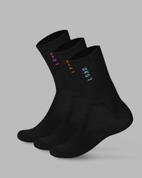 Signal 3 Pack Crew Socks - Black-Turq-Tang-Pink